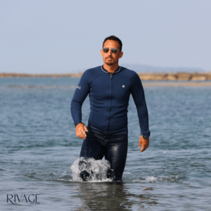 Veste néoprène homme 3 mm Rivage – Spéciale longe-côte (bleu)