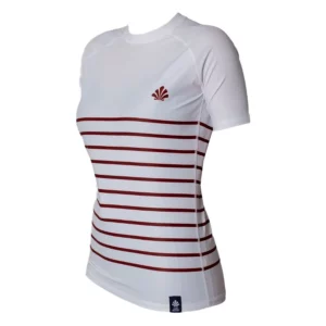 Lycra femme manches courtes anti-UV blanc rayé pour le longe-côte, protection UPF 50+