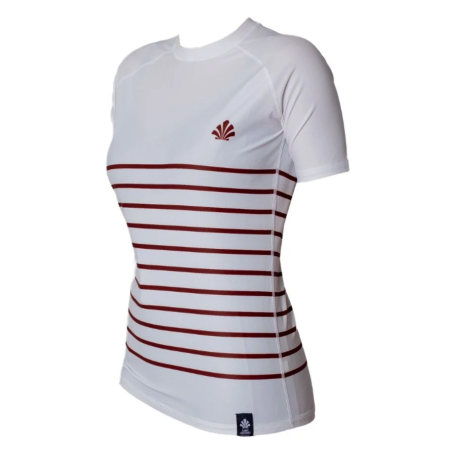 Lycra femme manches courtes anti-UV blanc rayé pour le longe-côte, protection UPF 50+